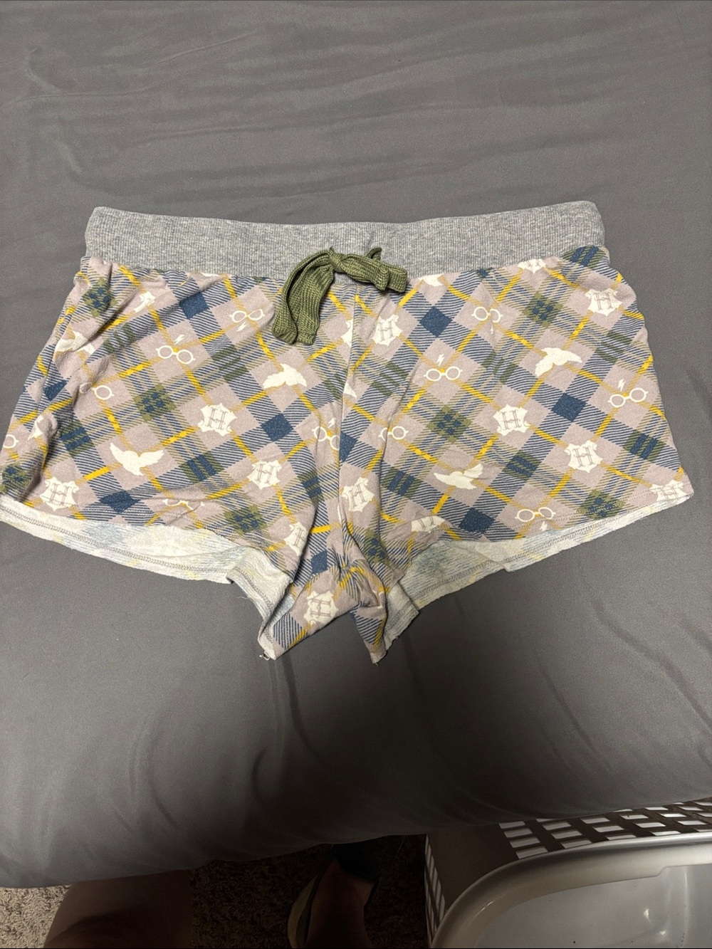 Warner Bros. Plaid Athletic Shorts - Gray, Blue & Olive Drawstring